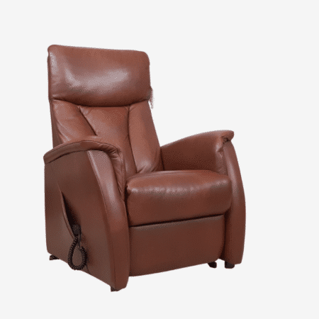 relaxstoel met sta op in cognac leder klassiek model